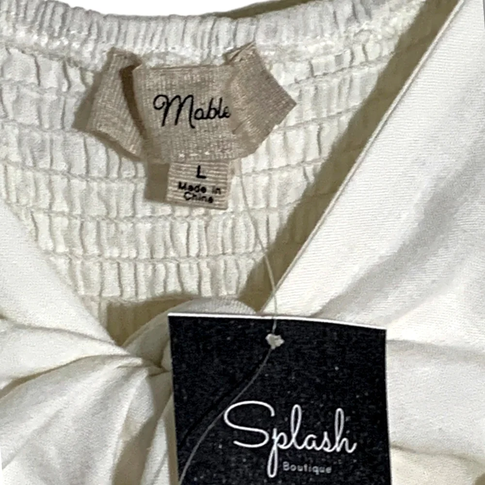 NWT MABLE ARIYA FRONT RIBBON TIED MINI Dress In OFF WHITE SZ L - Picture 9 of 16